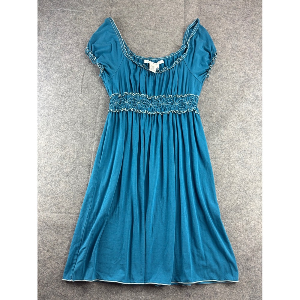 Max Studio Teal Blue Smocked Empire Waist Mini Dress Women XL Aquamarine 00s y2k